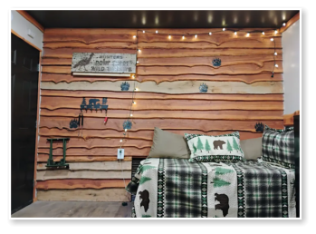 A bedroom in one of our cabins
